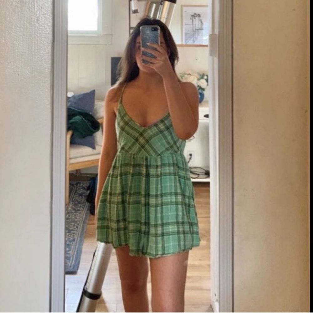 Urban outfitters green plaid romper!